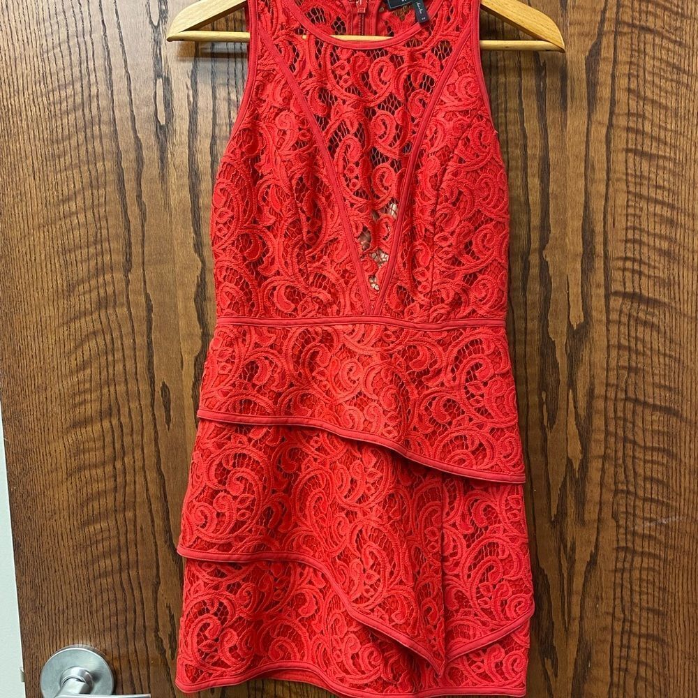 Bcbgmaxazria Red Hanah Scroll Lace Mini Dress - Sleeveless - Picture 4 of 11